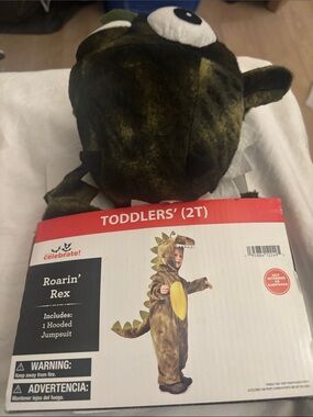 Roarin' Rex Toddler Hooded Jumpsuit Costume - Olive Green/yellow